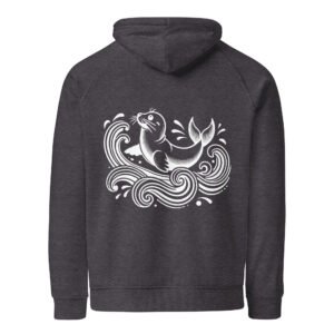 A minimalist tattoo-style depiction of a grey seal, lounging on a rocky coastal shore, with subtle ocean waves in the background. Inspired by the British Isles' rich marine life, this design captures the seal’s natural habitat and connection to the sea.