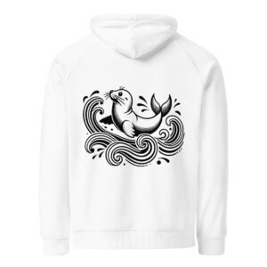 A minimalist tattoo-style depiction of a grey seal, lounging on a rocky coastal shore, with subtle ocean waves in the background. Inspired by the British Isles' rich marine life, this design captures the seal’s natural habitat and connection to the sea.