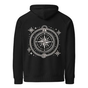 Minimalist British Isles compass hoodie featuring an old British Navy-inspired tattoo design