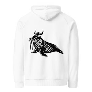 Minimalist Scandinavian walrus hoodie inspired by Nordic Arctic wildlife.