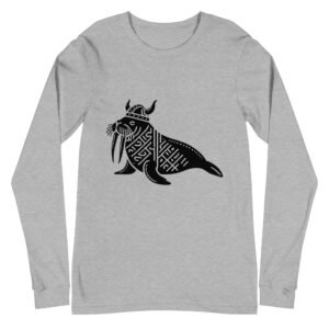 Minimalist Scandinavian walrus long sleeve T-shirt with bold linework, inspired by Arctic wildlife and Nordic heritage.
