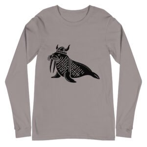 Minimalist Scandinavian walrus long sleeve T-shirt with bold linework, inspired by Arctic wildlife and Nordic heritage.
